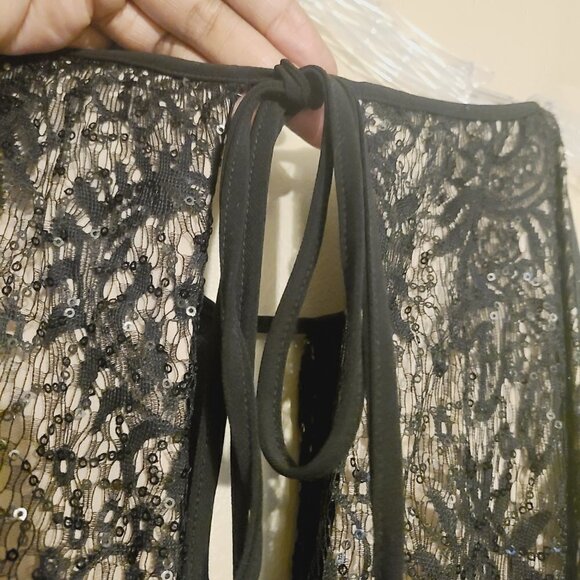 R&M Richards | Black & Taupe Lace Rouched Waist Cocktail Dress (Size 18W) - Picture 13 of 16